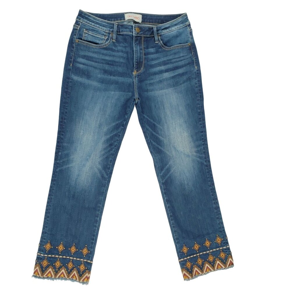 Driftwood Colette Jeans 29 Studded Embroidered Mid Rise Beaded Stretch Crop